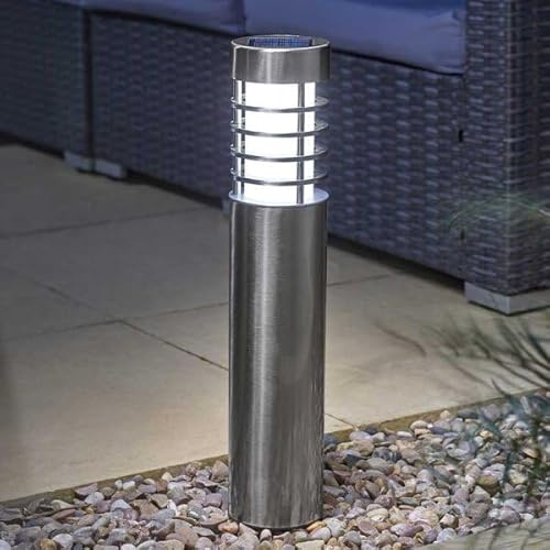 Marco Paul 20L Orion Solar Garden Lights Outdoor Waterproof Stainless Steel Bollard Garden Lights Solar Powered Large Driveway Pathway Lighting Ideal for Flowerbeds Borders Outdoor Lighting
