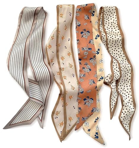 JOOTUEPO 4 Pcs Bag Satin Scarf Purse Scarf for Handbags, Bohemian Headbands, Headscarf for Women Square Neck Hair Scarfs, for Package Band Fashion Accessories Gifts