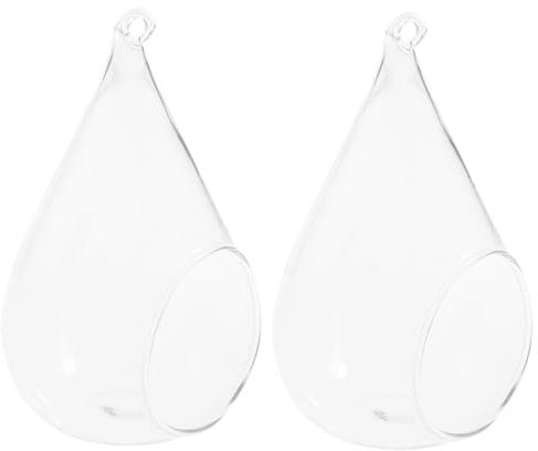 Genérico Jarrón De Cristal Colgante Transparente 2 Piezas 9x12 Cm para Decoración Interior y Exterior, Porta Flores Creativo para Hogar, Oficina y Terrazas, Adorno Florero Colgante Elegante