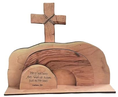 Decorazione di Pasqua del Sepolcro Vuoto | Decorazione della tavola di Pasqua in legno | Nascita religiosa, per casa cristiana, chiesa, vassoio, mensola, scrivania, esposizione primaverile