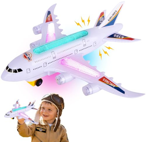 KATELUO Aereo Giocattolo con Luci e Suoni, Aeroplano Giocattolo Bambini, Funzione Bump and Go, Giocattoli Aereo per Ragazzi e Ragazze, Aeroplano di Giocattoli, Regalo di Compleanno per Bambini