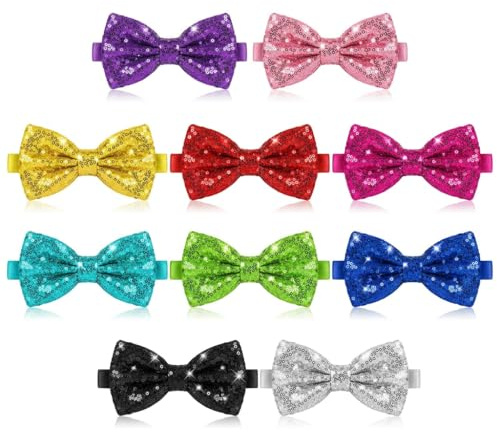 dravix Noeud Papillon Paillette Homme, Lot de 10 Nœuds Papillon Sequin Multicolores, Accessoire de Fête Brillant pour Mariage et Soirée, Taille Réglable