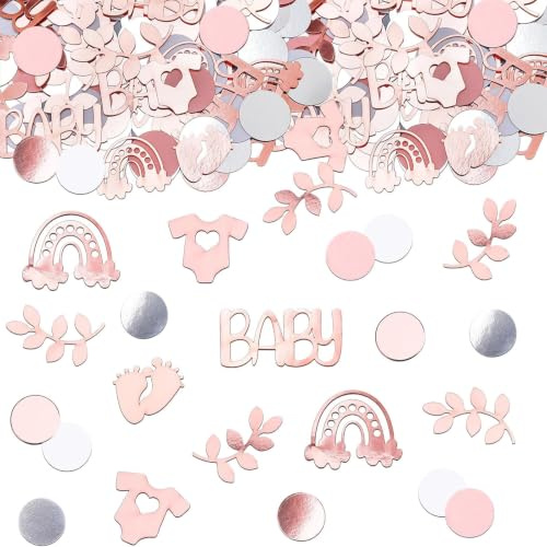 GoldRock babyparty dekoration flicka pojke, 100 st stor baby konfetti rosa vit | Spridningsdekoration för babyshowerparty bordsdekoration, regnbåge babyshower konfetti kön reveal, babyshower partydekoration
