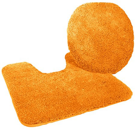 Kinzler J-10052/425 Mikrofaser Bademattenset 2-teilig = WC-Deckelbezug 47x50 cm + Vorleger mit Ausschnitt 50x55 cm, terra