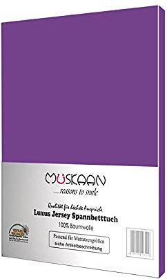Müskaan Spannbettlaken 140x200 cm – 160x200 cm | 100% Baumwolle Jersey Bettlaken – Weiches Spannbetttuch für Matratzen bis 22 cm Höhe – Aubergine