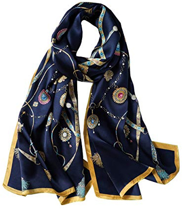 ANDANTINO Sciarpa lunga in 100% seta di gelso, da donna, scialle grande, foulard, per collo, fascia per capelli oblunga, con confezione regalo, Large