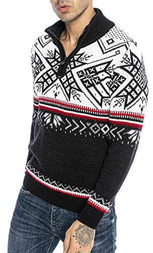 RED BRIDGE Maglione da Uomo Stile Norvegese Pullover con Collo Alto in Cotone Blu L