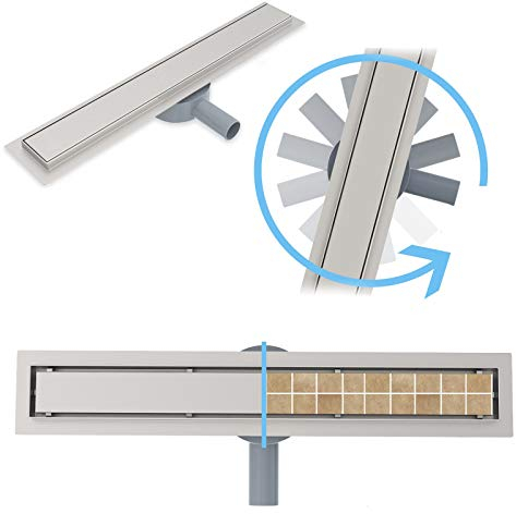 AICAIT Canaletta Scarico Doccia Canalina Scarico Doccia a Pavimento Piastrellabile Pannello 2 in 1 sifone ruota 360 in Acciaio Inossidabile per Box Doccia Bagno Piscina Drenaggio (60cm)
