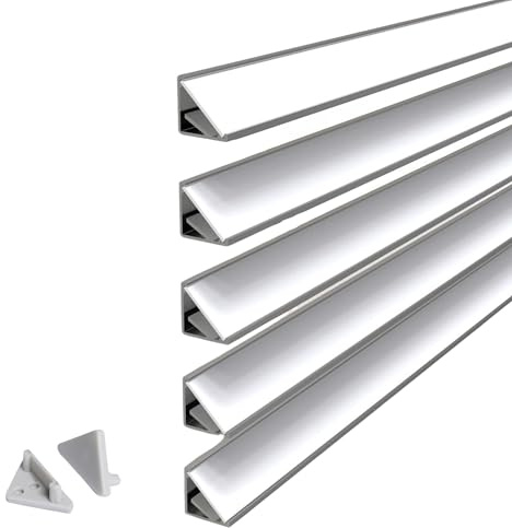 Wired4Signs 5 Pack 2m LED Corner Channel Kit for LED Strip Lights Cabi12 Model 30 or 60 Degree Mount with Opal Diffuser End Caps Under Cabinet Shelf Display Aluminum Profile Track