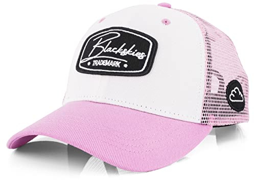 Blackskies® Race Baseball Cap | Herren Damen Premium Trucker Cap | Snapback Schirm Mütze Kappe Basecap Weiß-Pink - Männer Frauen Unisex Streetwear Outdoor Sommer Freizeit