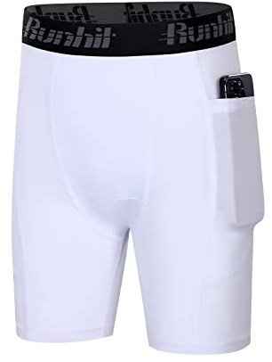 Runhit Pantaloncini a compressione per ragazzi e ragazzi, con tasche laterali, bianco, L