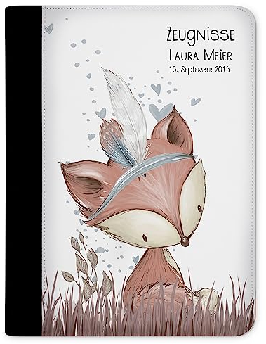 CreaDesign Customize A4 Zeugnismappe für Kinder - 26.7 x 32.7 x 1 cm, erweiterbar auf bis zu 20 Fächer, Sichtbuch ohne Klarsichthüllen, Fuchs Design, Dokumentenmappe für Schüler
