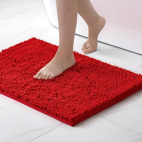 MIULEE 40x60cm Chenille Badematte rutschfest Badvorleger Badteppich rutschfest Waschbar Absorbierende Duschvorleger für Badezimmer Rot