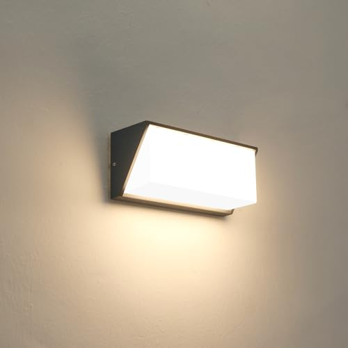 HLFVLITE Lampada da Parete LED per Esterni, Applique da Giardino in Alluminio, IP54 Impermeabile, 870LM 3000K Bianco Caldo, Grigio Antracite