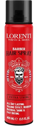 LORENTI TOKYO & SEOUL Barber Hair Spray Xxtra Strong 400 ml | spray per capelli da uomo | volume spray con forte tenuta | finitura naturale senza incollaggio | fino a 24 ore | acconciatura