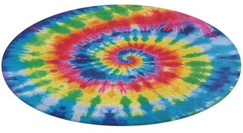 Batik-Teppich in Regenbogenfarben, rund, rutschfest, weich, waschbar, saugfähig, für Küche, Schlafzimmer, Badezimmer, Heimdekoration, 61 x 61 cm