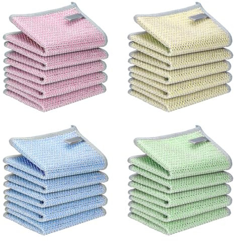 JZDN Lot de 20 chiffons de vaisselle en fil métallique, anti-rayures, humides et secs, double couche, multi-usages pour cuisine, éviers, ustensiles de cuisine, cuisinière, rinçage facile,