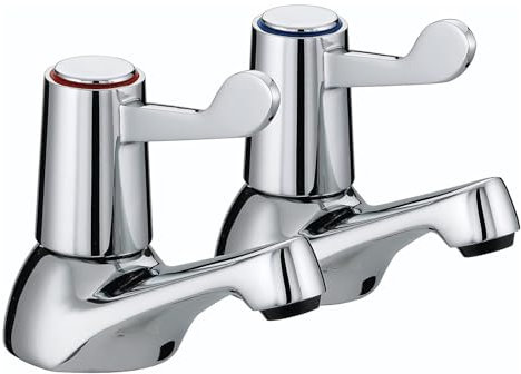 Chrome Lever Basin Taps, Kitchen Sink Tap Pair of Bathroom Sink Tap for Bathroom Basin for Hot and Cold Water, ¼ Turn Lever, Chrome Brass Pillar Set Faucet for Kitchen Bathroom
