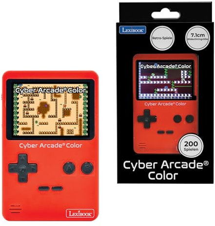 Lexibook, Cyber Arcade Color, Tragbare Retro-Spielkonsole, 200 Action-, Sport-, Renn-, Logikspiele und mehr, 2,8 LCD-Farbdisplay, Rot, JL2389