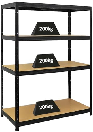PROREGAL Scaffale per carichi pesanti Big Elephant | AxLxP 160x120x60cm | Portata per ripiano 200kg | Nero