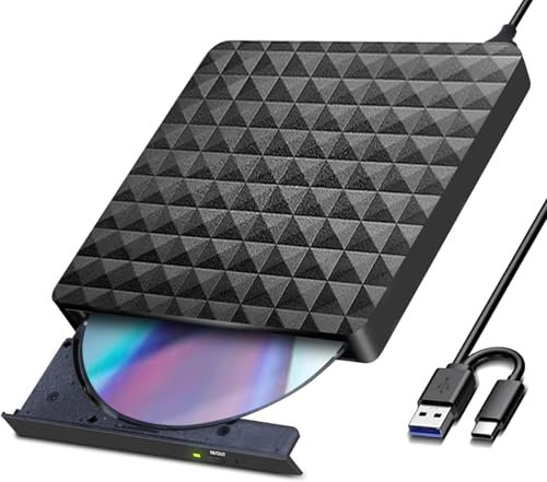 XIAOXIN Grabadora de DVD/CD +/-RW, Unidad Externa USB 3.0 y Type-C, Dispositivo Lector de Tarjetas portátil Ultrafino Compatible con Mac/OS/XP/Vista/Win11/Win10/Win8