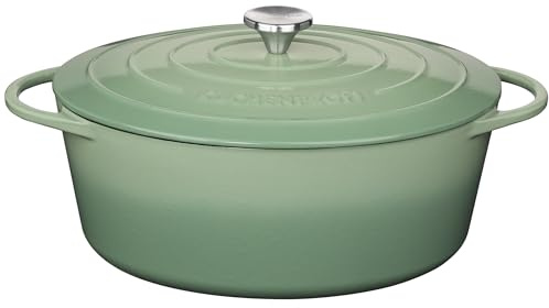 Küchenprofi Cocotte en fonte ovale avec couvercle Jade 33 cm Cocotte à four Dutch Oven émaillée pour tous les types de feux (y compris induction) pour braiser, cuire au four, rôtir
