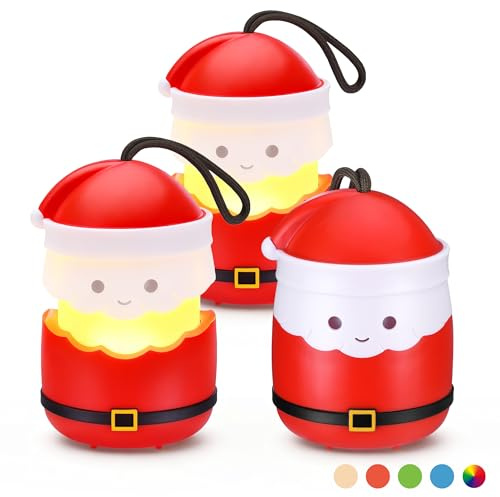 EverBrite 3 Pack Christmas Santa Claus Lanterns, 5 LED Lights, 4 Colors & 5 Modes, Indoor & Outdoor, AAA Batteries Included
