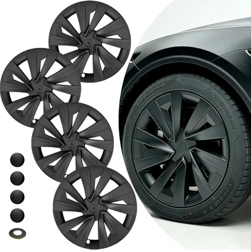 KAVANIC 2025 Tesla Model Y Enjoliveurs de Roues 19 Pouces - Design aérodynamique de Style Sport, 2025 Model y Enjoliveurs de Roues 19 Pouces Installation Facile par encliquetage (Noir Mat)