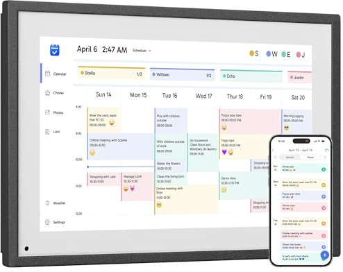 Dragon Touch Calendario Digital de Pared de 10,1 Pulgadas, Planificador de calendario electrónico con 32GB de Memoria, Calendario de Escritorio inteligente con Pantalla táctil, Negro