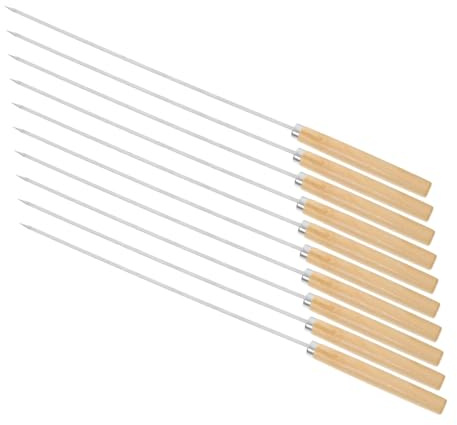 Ipetboom 50 piezas Unidades Pinchos Barbacoa Acero Inoxidable Mango Madera Antideslizante Brochetas Largas Planas para Carne Verduras Parrilla