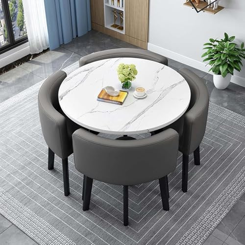 Juego de mesa de comedor redonda con 4 sillas, muebles pequeños para comedor, balcón o reuniones, mesa compacta de 80 cm para grupos de comedor modernos
