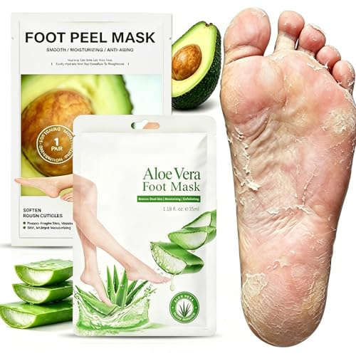 Mascarilla Pies Exfoliante, Mascarilla para Pies Hidratante, Elimina Callos, Cutículas y Piel Muerta, para Pies Muy Secos y Agrietados, Hidratante y Blanqueadora(Aloe vera+Aguacate)