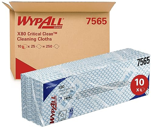 WypAll X80 Farbcodierte Reinigungstücher 7565 – Blau – 10 Packungen x 25 Wischtücher für hohe Beanspruchung (insges. 250)
