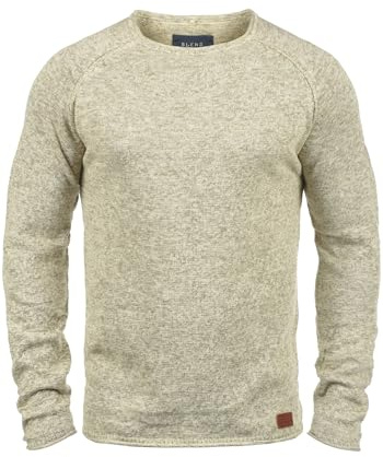 BLEND BHDan Pull en Maille Fine Pull à col Rond Mélange de Coton Patch de Label Regular Fit, Taille:XL, Couleur:Bone White (70016)