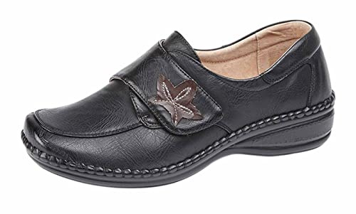 Womens Ladies Extra Wide EEE Fit Touch Fastening Casual Shoes - Black - 9 UK
