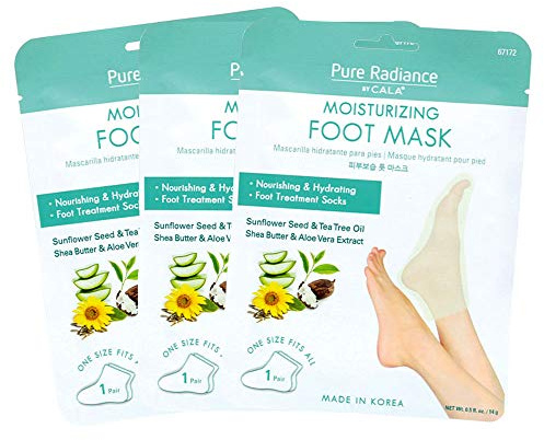 CALA Moisturizing Foot Mask Socks, Shea Butter + Sunflower Seed Oil, Tea Tree & Aloe Hydrating Booties with Urea + Hyaluronic Acid, 3 Pairs, 20-30 Min Treatment
