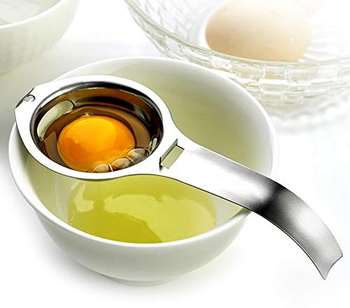 Brussels08 Separador de huevos de mano de acero inoxidable con filtro de yema blanca, separador de tamiz, utensilio de cocina, separador de huevos, colador de huevos, colador de huevos, extractor