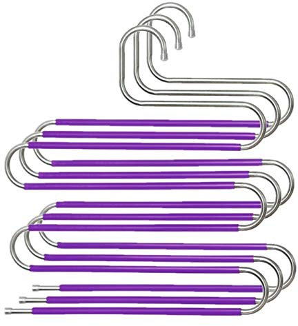 Trouser Hanger, 3 Pack Trouser Hangers Space Saving S-Type Clothes Pants Hangers Non-Slip Closet Organizer for Scarfs Jeans Clothes Trousers Towels