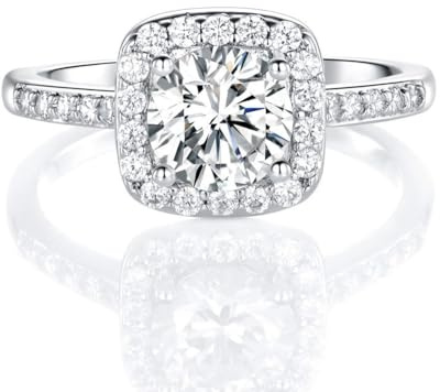 MDFUN 18K White Gold Plated Cubic Zirconia Promise Halo Engagement Eternity Rings for Women (Brass, 7.5)