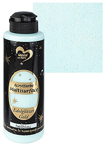 Ideen mit Herz Acrylfarbe Multisurface Edelglitzer | Universalfarbe auf Wasserbasis | mit edel schimmerndem Goldglitzer | 180 ml (hellblau)