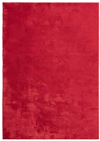 the carpet Relax Weicher, Badezimmerteppich, Bad Set, Badematte, Badvorleger, Anti-Rutsch Unterseite, Waschbar bis 30 Grad, Super Soft, Felloptik Rot, 80 x 150 cm