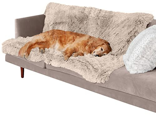 FurHaven Waterproof Throw Blanket For Dogs & Indoor Cats, Reversible Protective Pet Blanket, Extra Large, Long Faux Fur & Velvet, Taupe