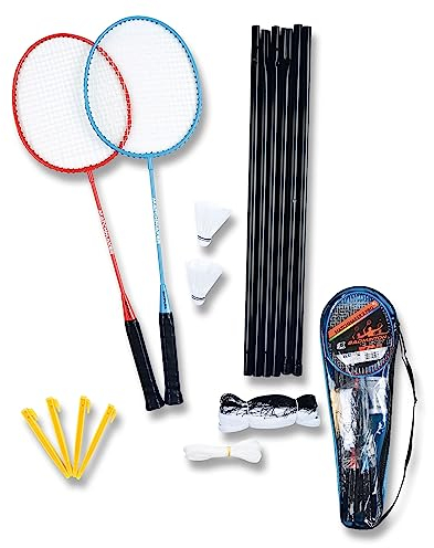 Sunflex Badminton Set Matchmaker 2 Pro | mit hochwertigen Schlägern, Federbällen, Netz mit Pfosten & Tragetasche | Perfekt für spannende Machtes & ultimativen Freizeitspaß