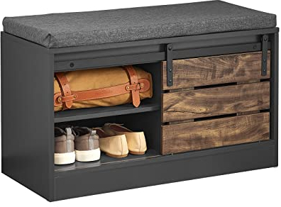 SoBuy FSR120-HG Schuhbank mit Schiebetür Truhenbank Sitzbank mit Stauraum Schuhregal Garderobenbank Dielenbank Bettbank Schuhtruhe Sitzkommode BHT ca.: 80x48x35cm