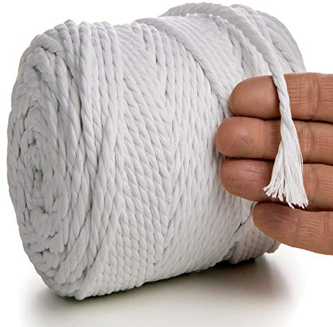MeriWoolArt® Makramee Garn 6mm 100m Weiß, Baumwollgarn Kordel, Dicke Macrame Cord für Makramee Wandbehang, Blumenampel, Vorhang und Mehr DIY Deco (Weiß, 6mm x 100m)