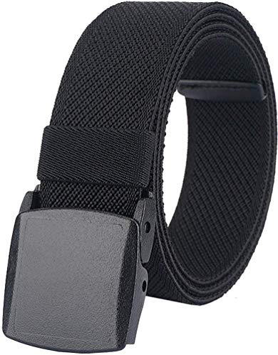 LionVII Ceinture Élastique Homme, Boucle en Plastique, Unisexe Sans Métal Sangle de Ceinture Extensible pour le Travail (Noir)