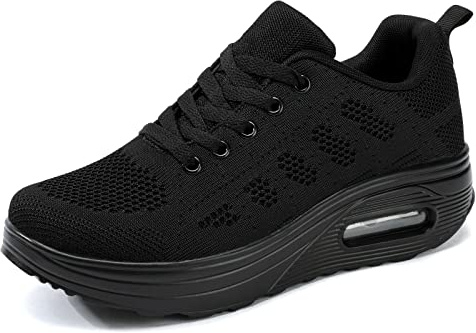 Ahico Chaussures de Course Femme Baskets Respirable Chaussure de Sport Léger Chaussures de Marche Fitness Jogging Confort Loisirs Sneakers, Noir Pur, 38EU