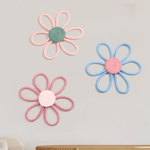 Peryiter 3 Set 10 Inch Boho Nursery Decor Woven Daisy Flower Macrame Wall Hanging for Baby Girls Nursery Home Bedroom Dorm Decor (Stylish Color)
