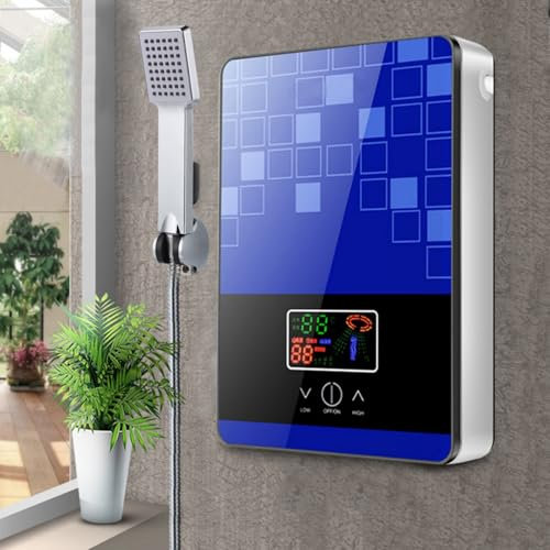 4500W Calentador de agua eléctrico digital sin depósito para baño y ducha, adecuado para baños, peluquerías, hoteles, salones de belleza, escuelas, hospitales, 18.6 * 5.7 * 27.7cm (Azul)