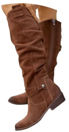 shownicer Stivali Alti Donna Stivaletti in Pelle Scamosciata Eleganti Stivali con Punta Tonda Autunnali Invernali Comodi Stivali in Tinta Unita A Marrone Scuro 40